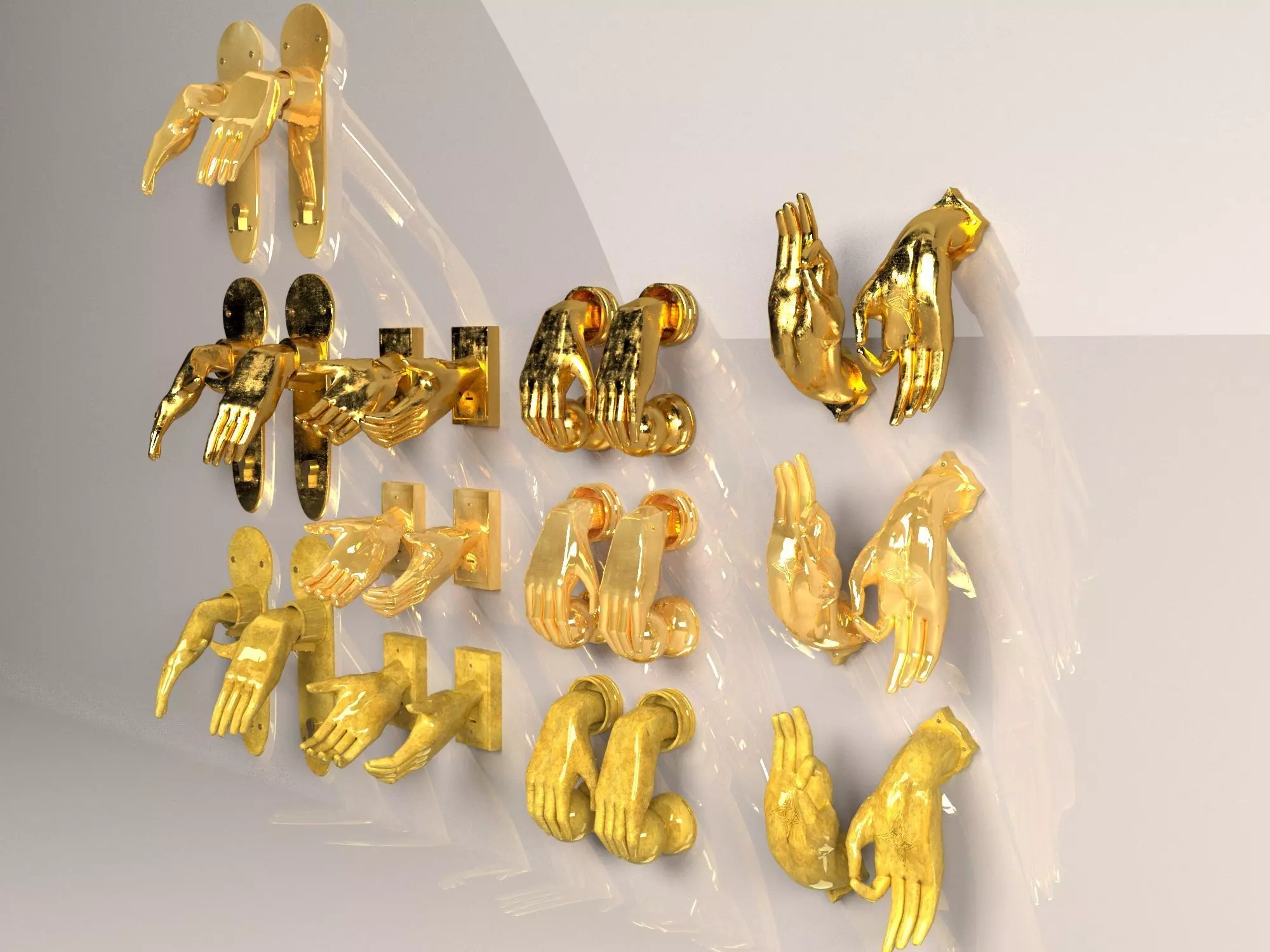 set of door handles palms 3D model_0