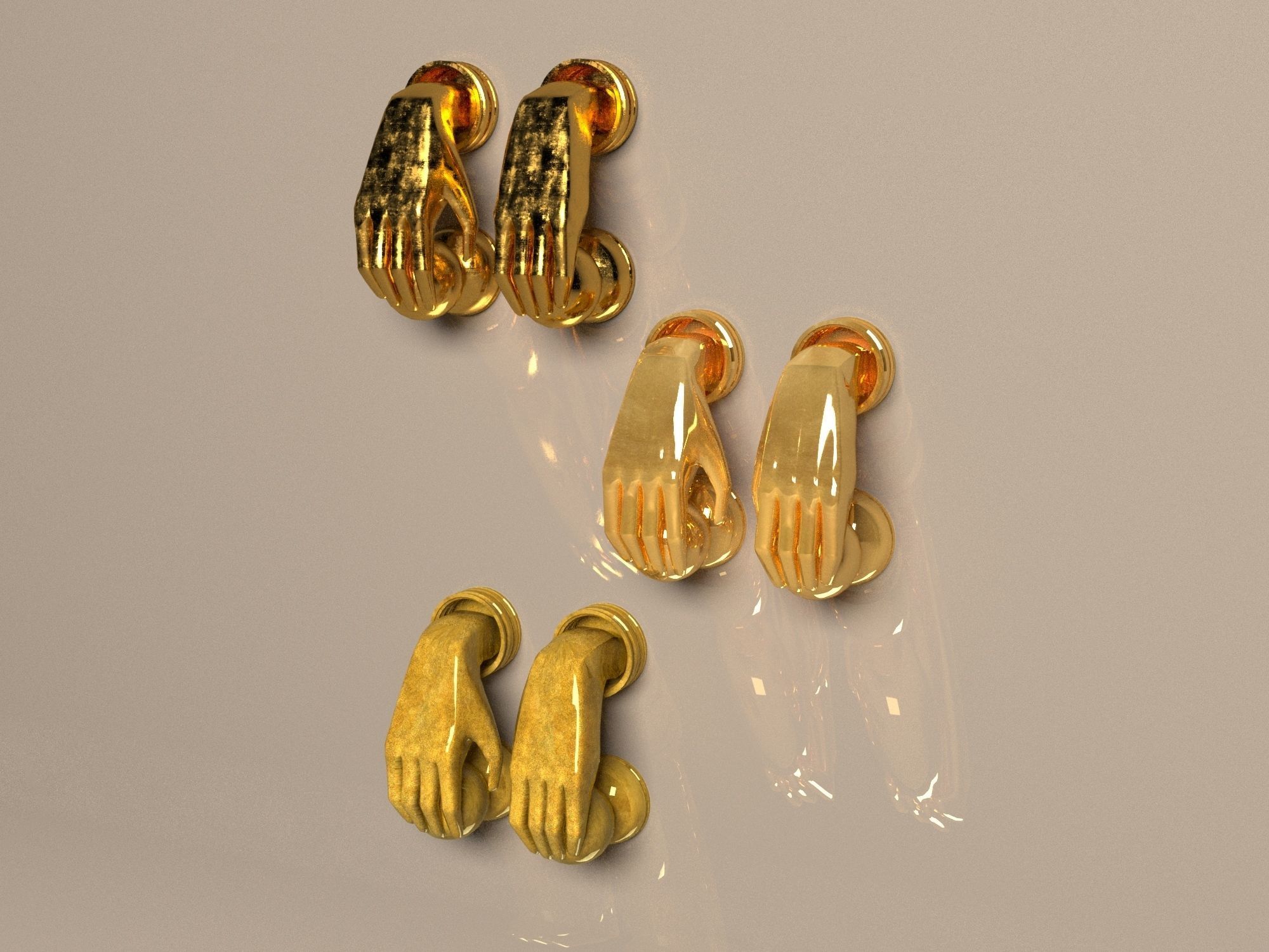 set of door handles palms 3D model_9