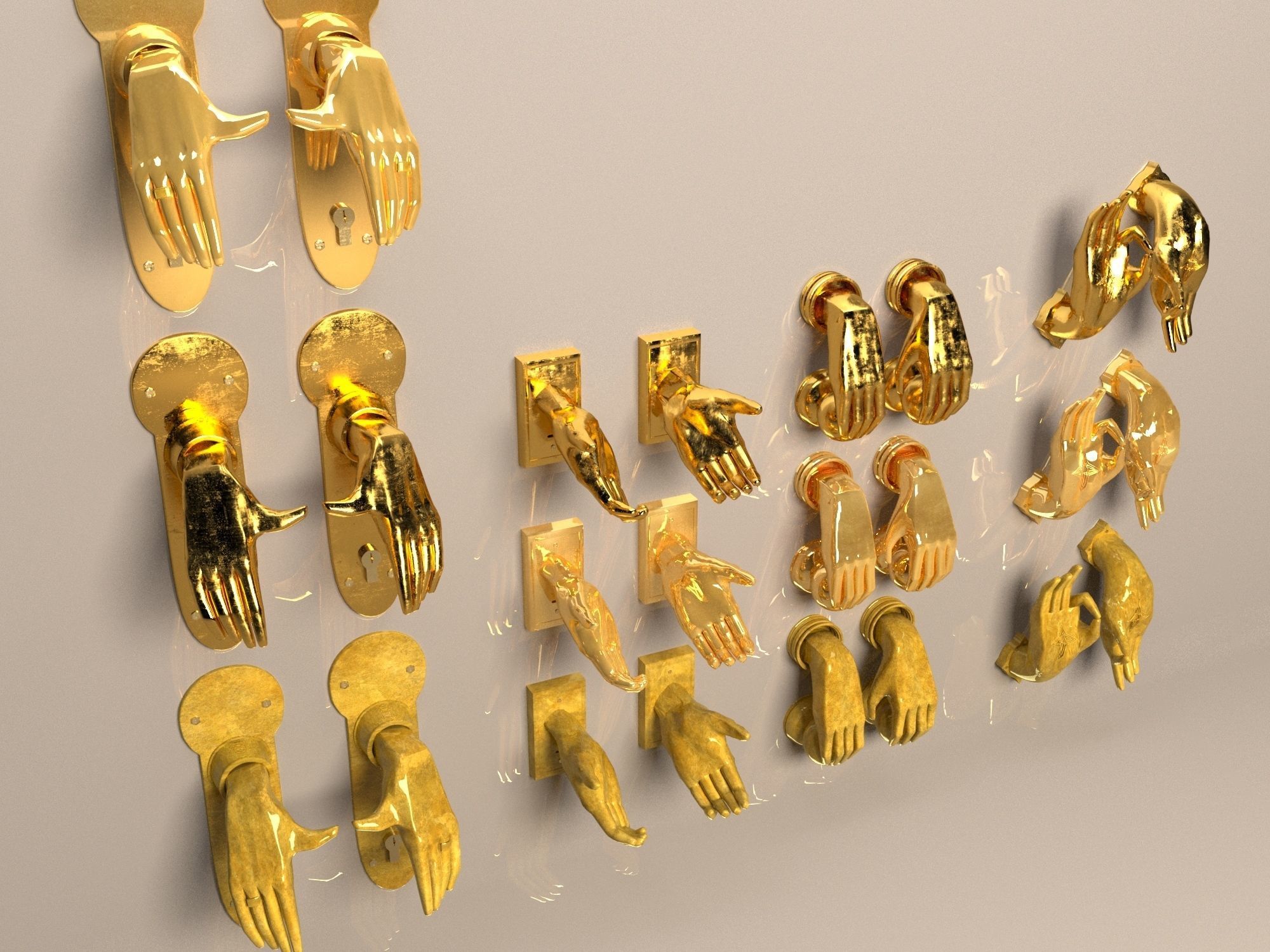 set of door handles palms 3D model_2