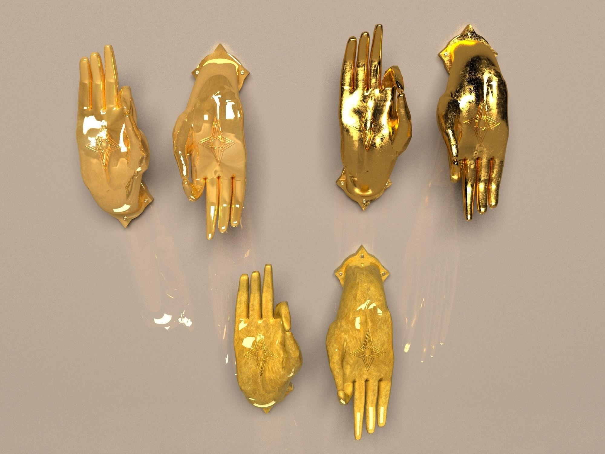 set of door handles palms 3D model_11