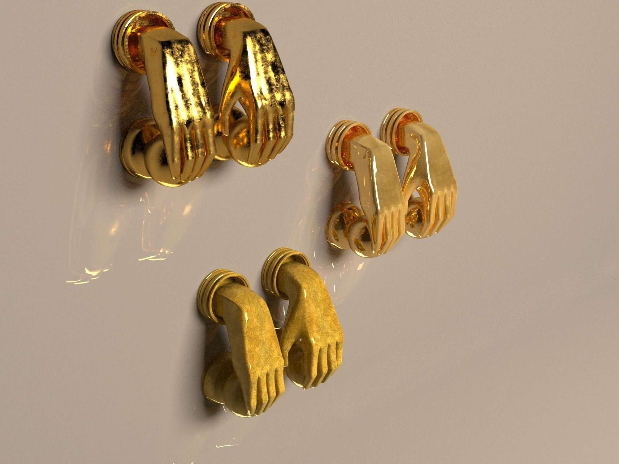 set of door handles palms 3D model_10