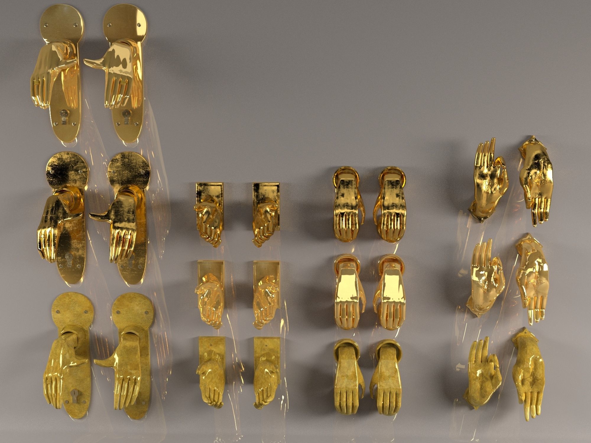 set of door handles palms 3D model_1