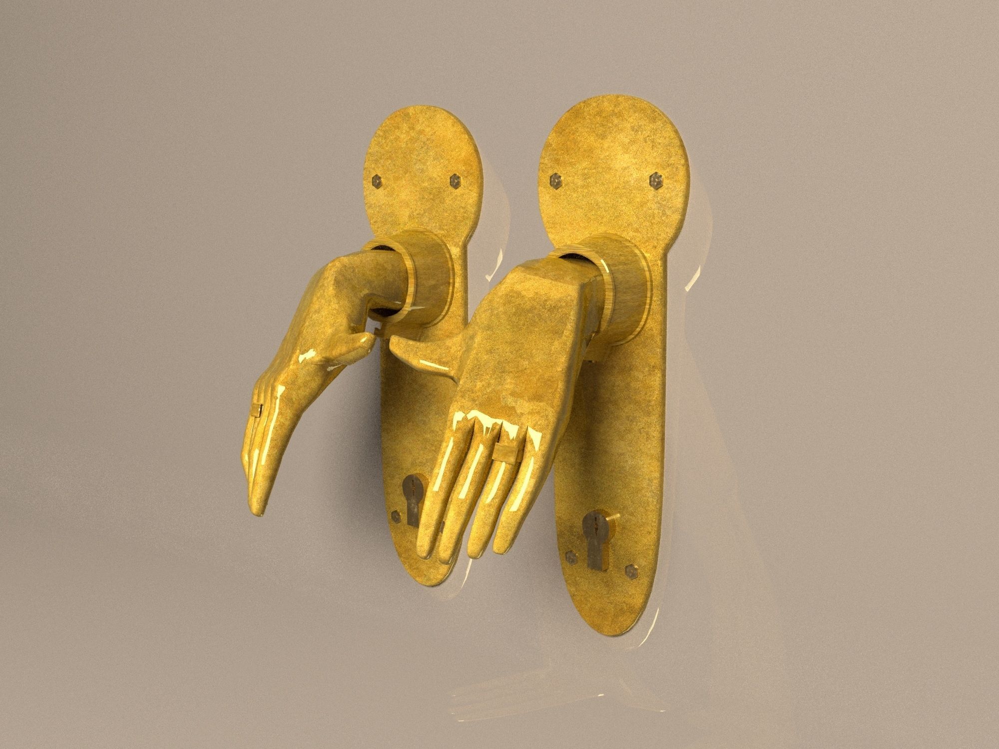 set of door handles palms 3D model_6