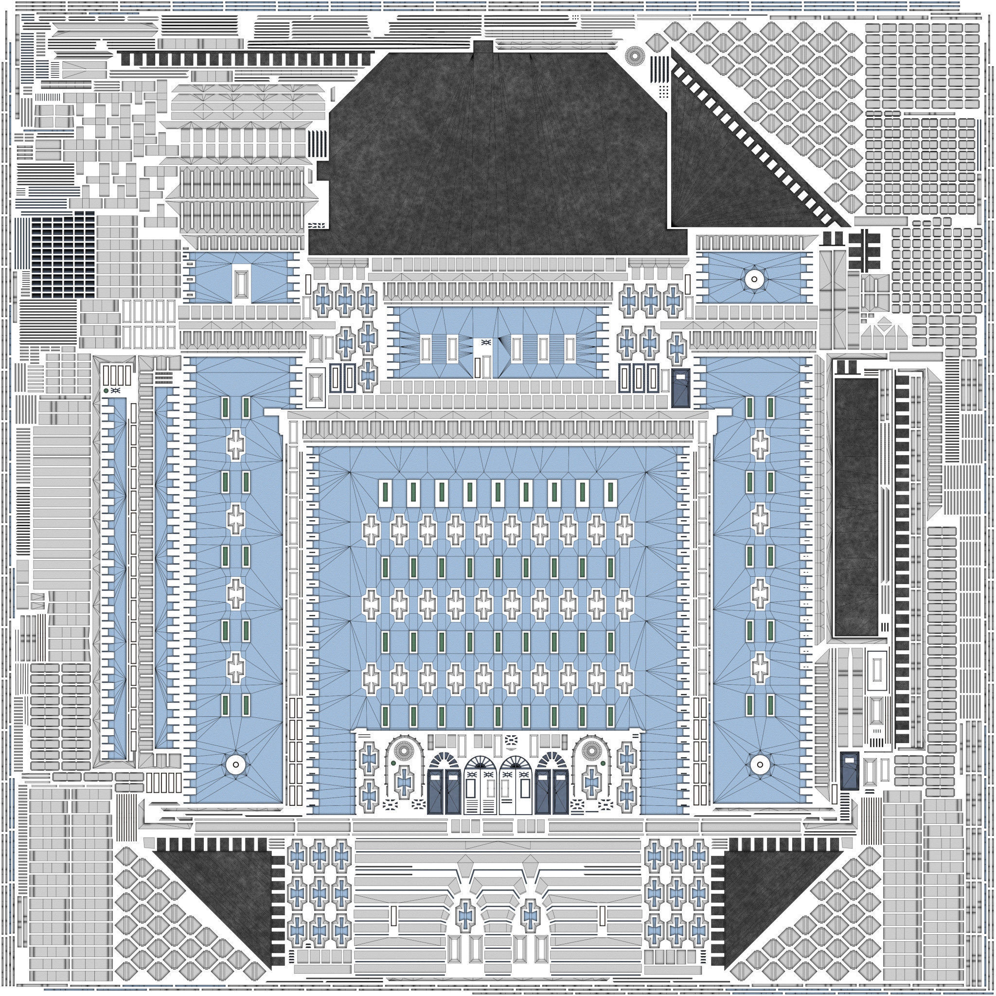 Reichsbahn Berlin Castle Plaster Blue Low-poly 3D model_12