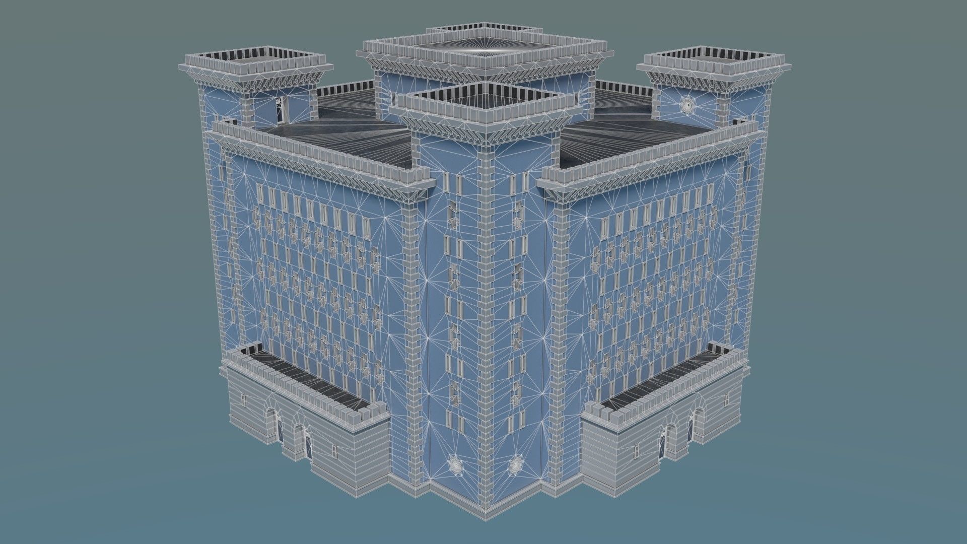 Reichsbahn Berlin Castle Plaster Blue Low-poly 3D model_14