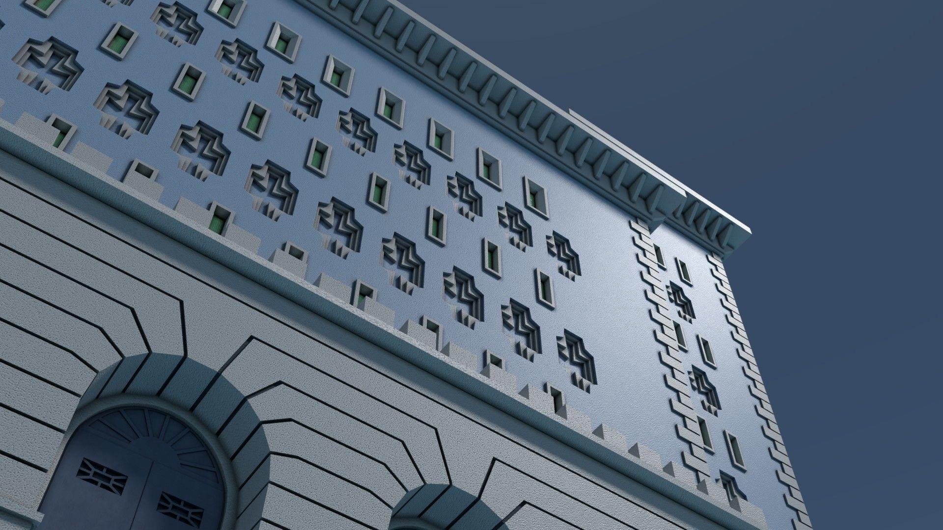 Reichsbahn Berlin Castle Plaster Blue Low-poly 3D model_5