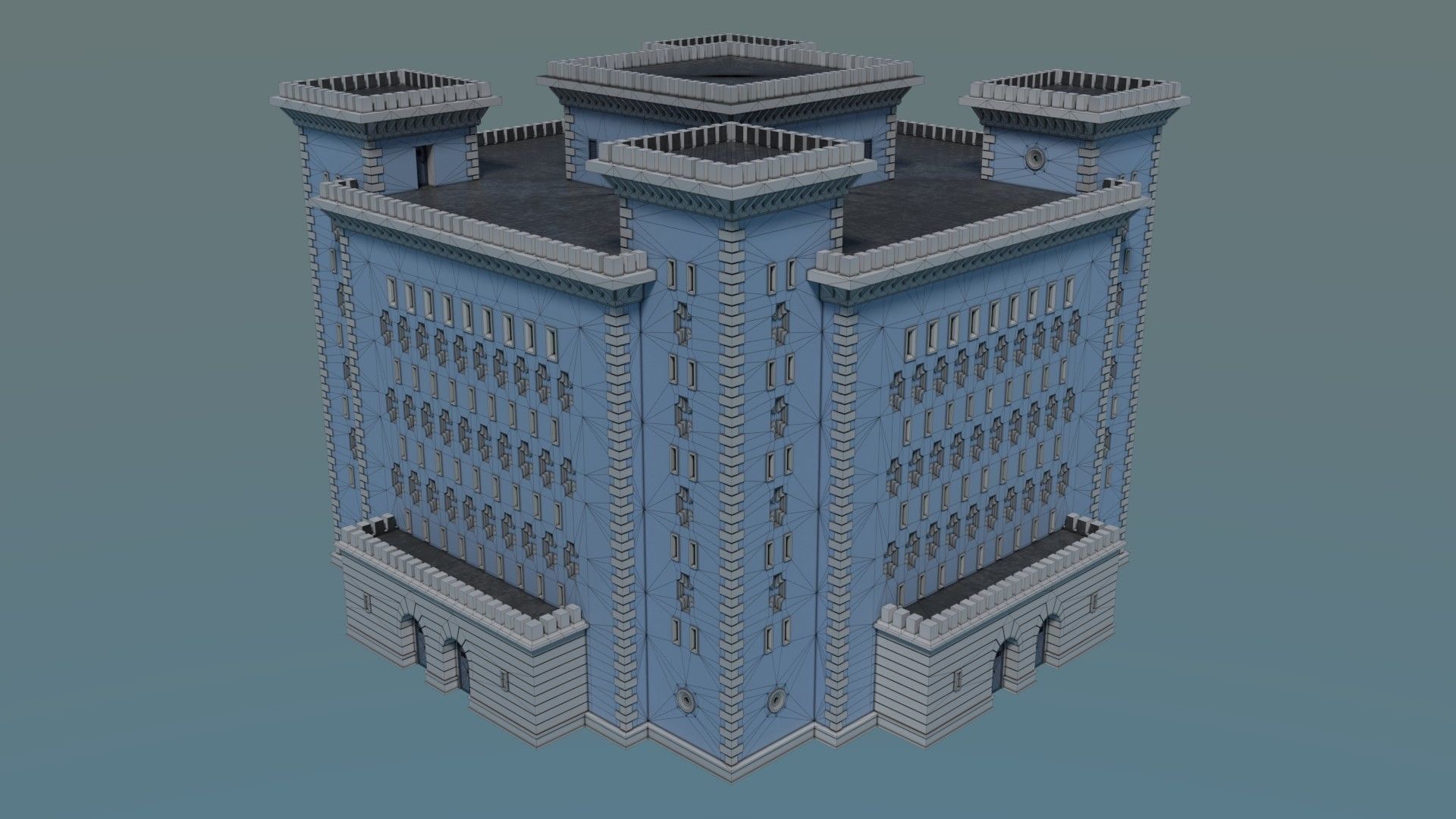 Reichsbahn Berlin Castle Plaster Blue Low-poly 3D model_15