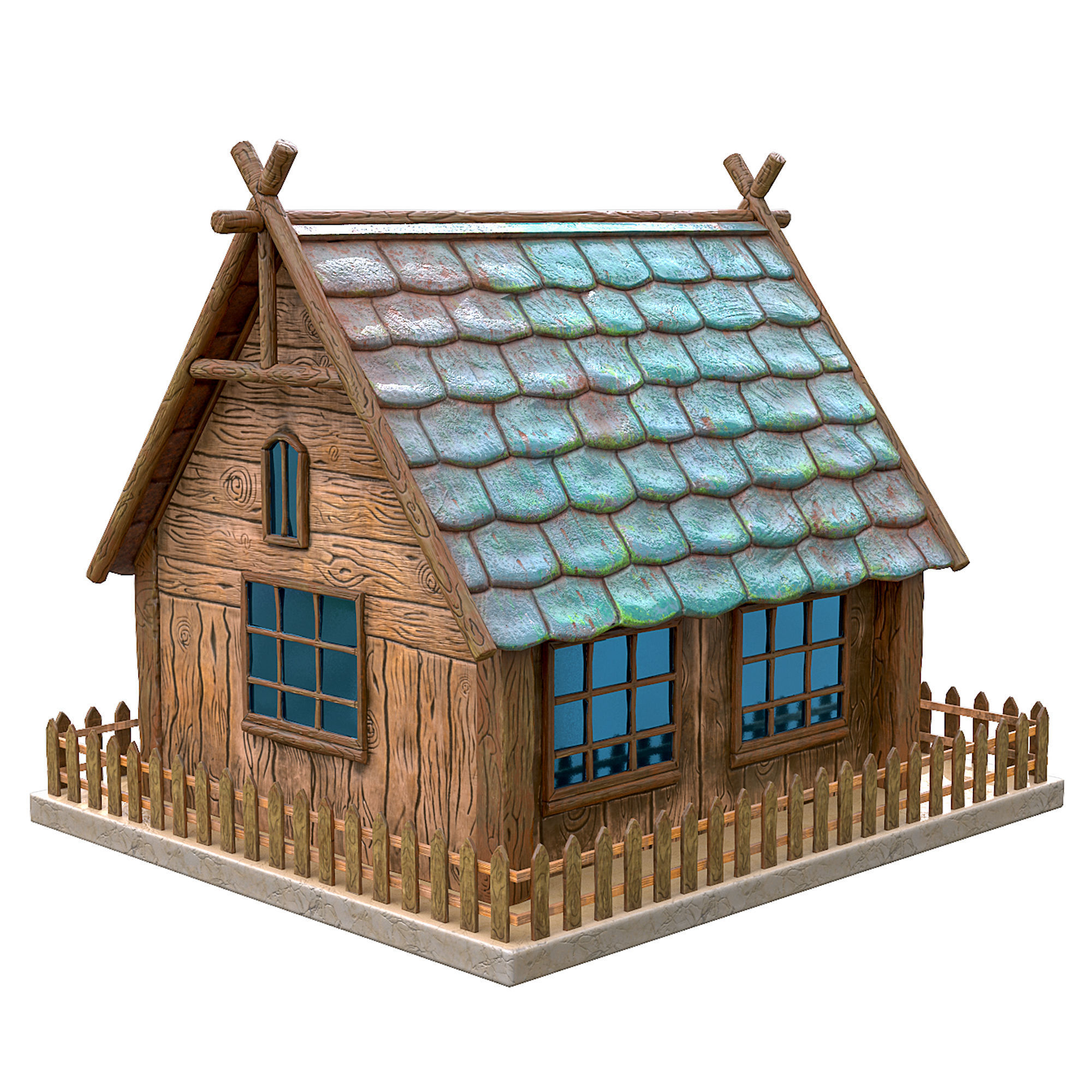 Cartoon House Low-poly 3D model_1