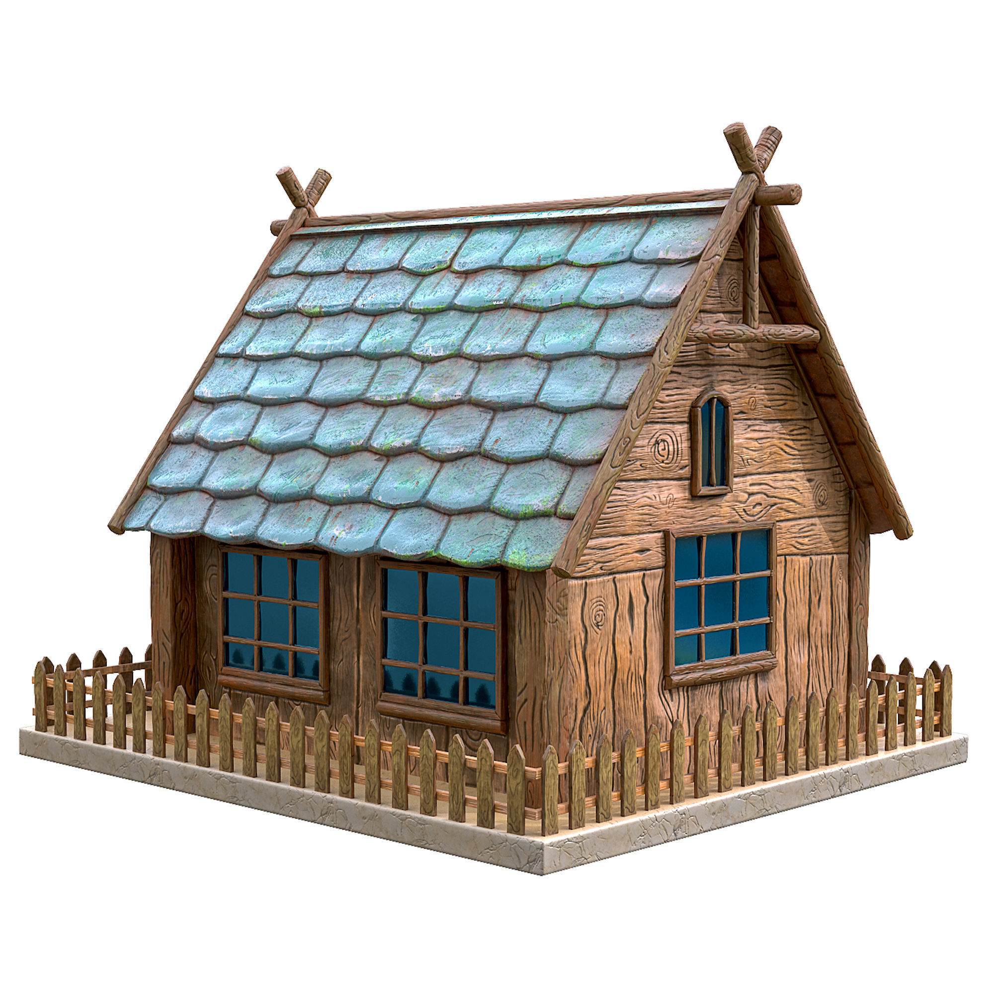 Cartoon House Low-poly 3D model_5