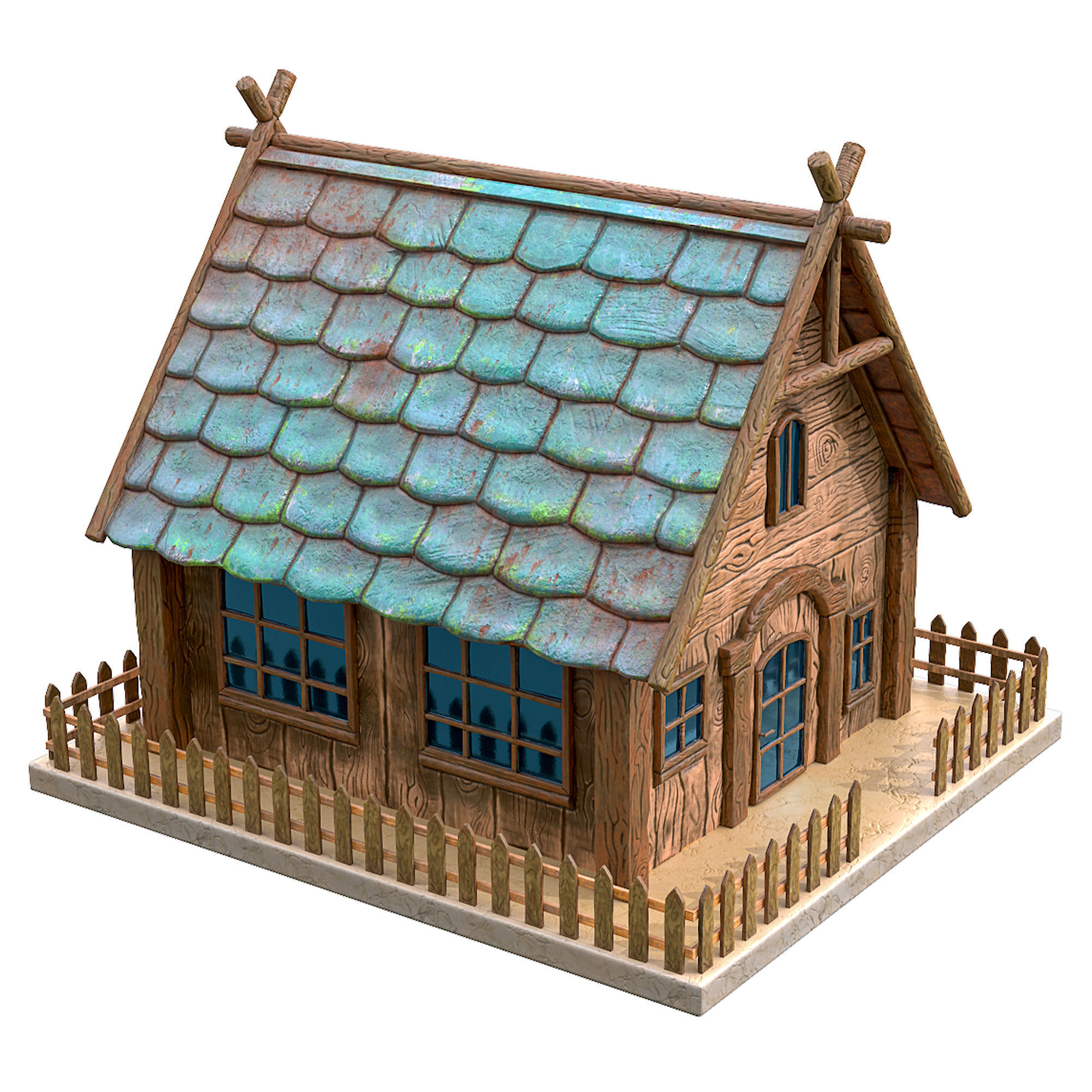 Cartoon House Low-poly 3D model_3