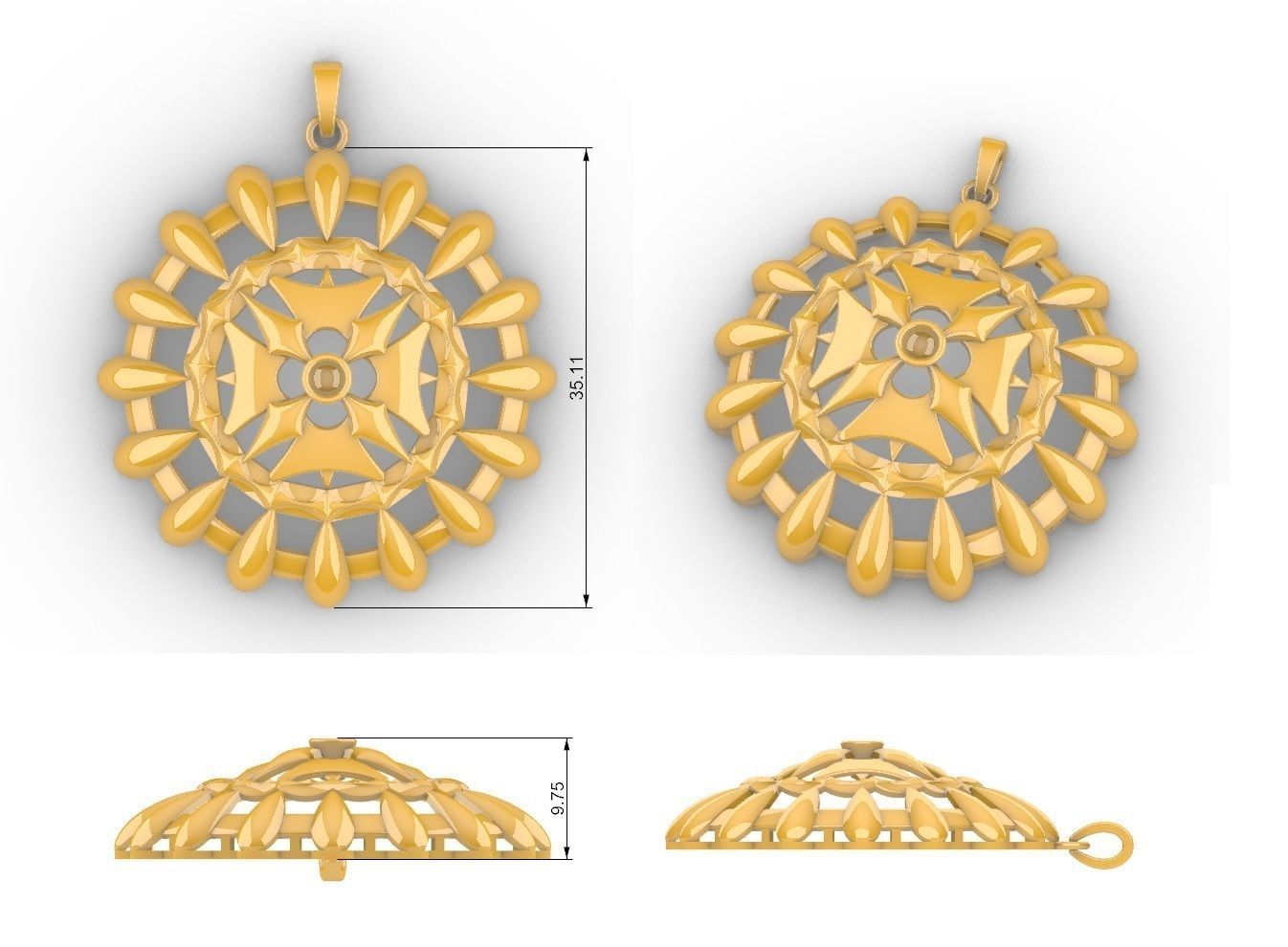 Geometric Mandala Pendant Set With Ring 3D print model_6