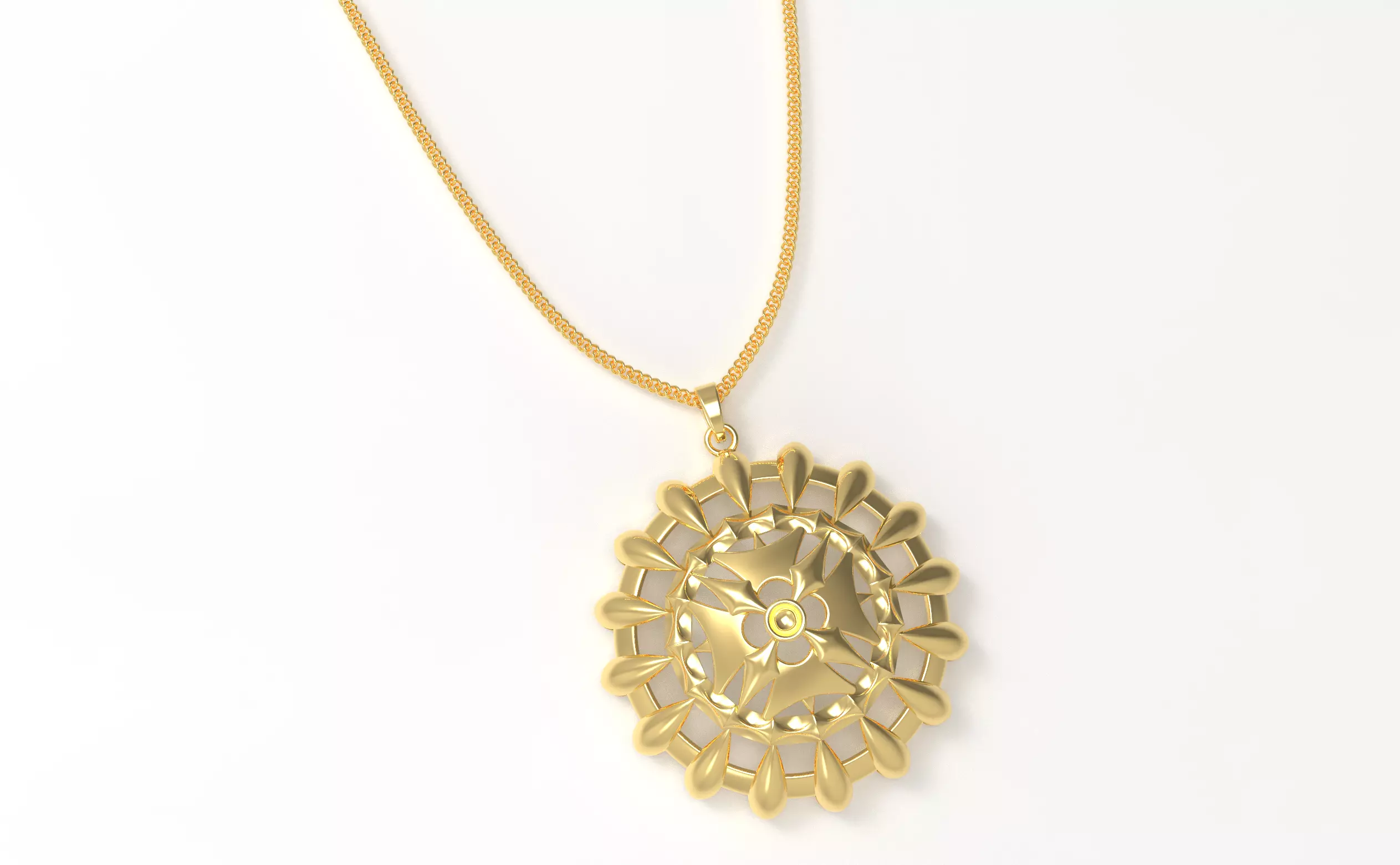 Geometric Mandala Pendant Set With Ring 3D print model_0