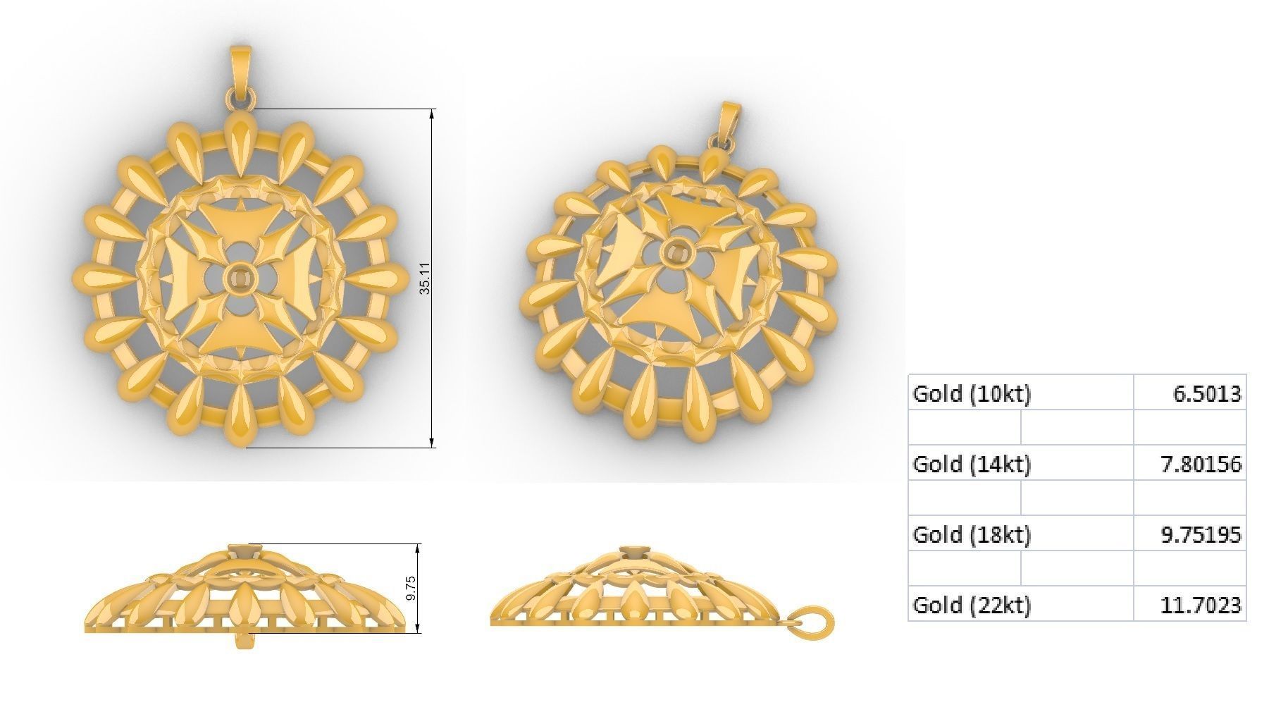 Geometric Mandala Pendant Set With Ring 3D print model_7