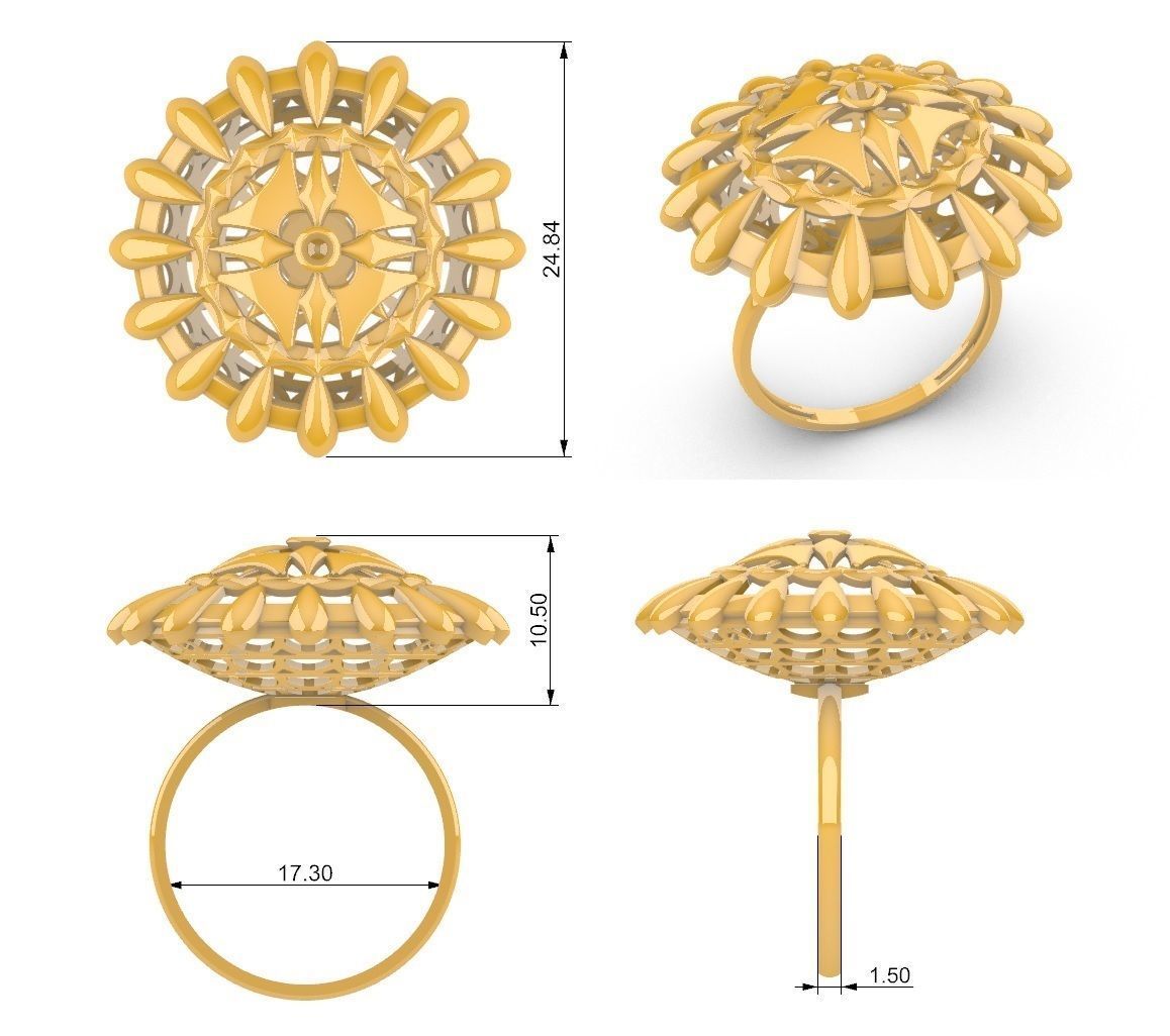 Geometric Mandala Pendant Set With Ring 3D print model_9