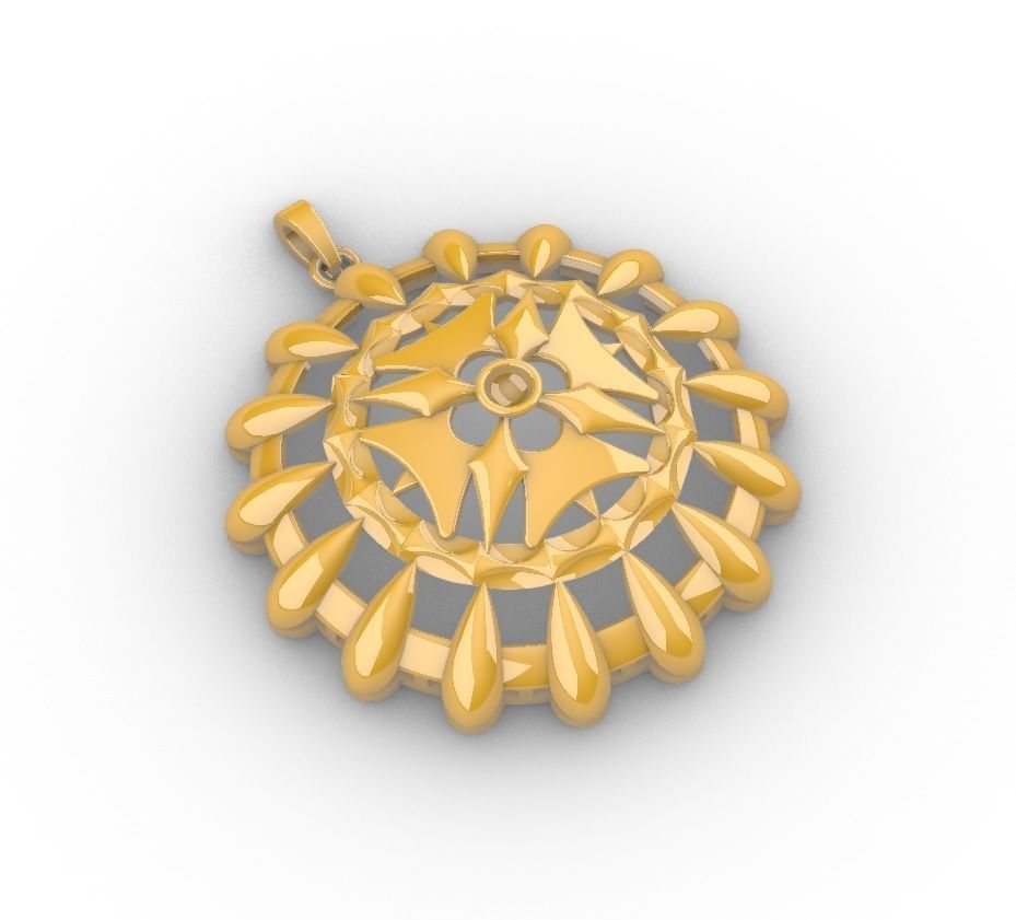 Geometric Mandala Pendant Set With Ring 3D print model_5