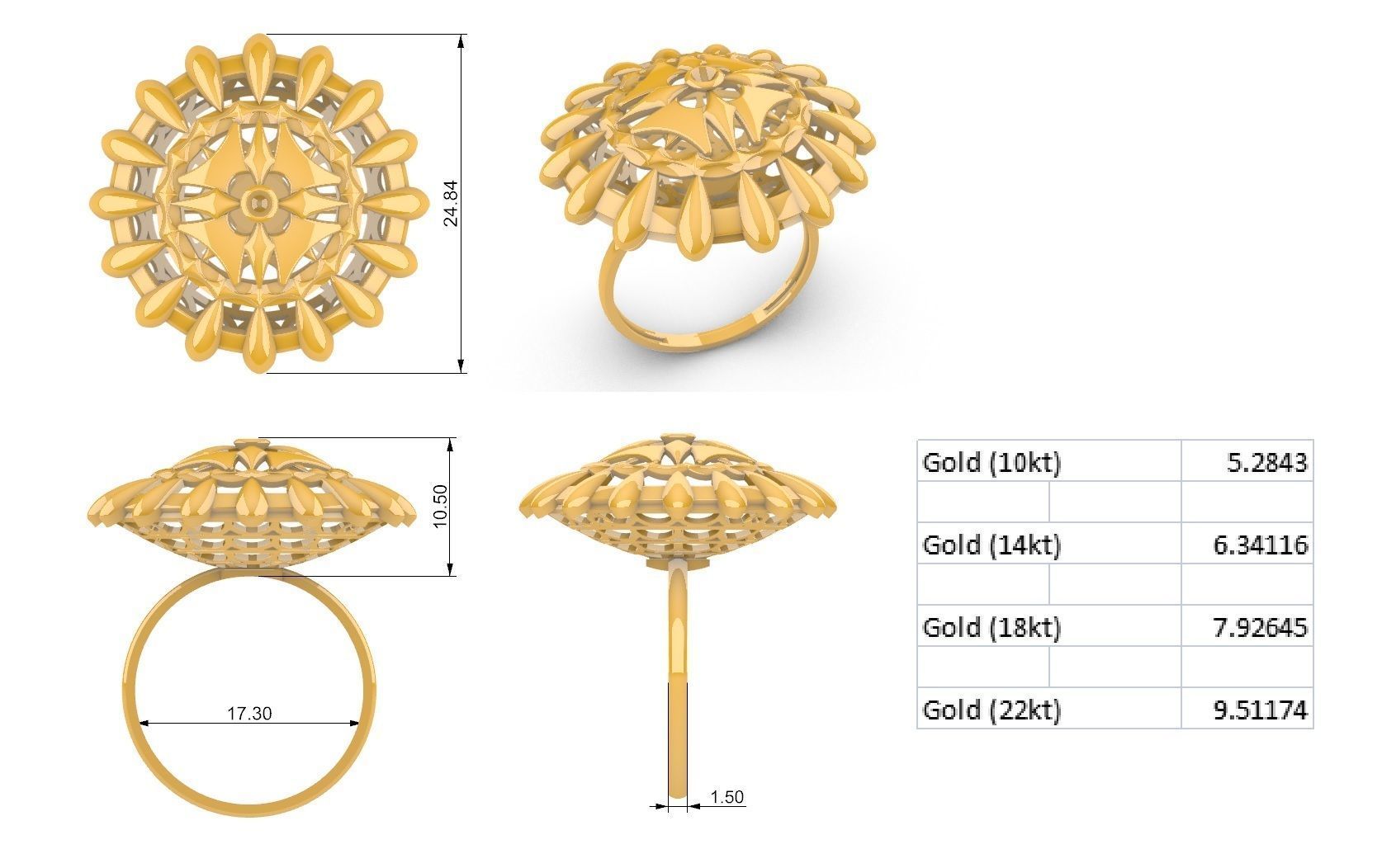 Geometric Mandala Pendant Set With Ring 3D print model_10