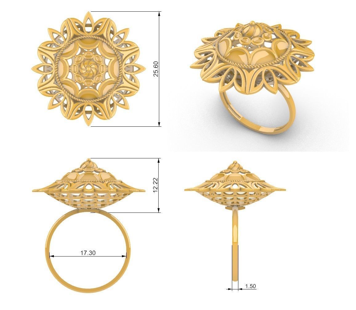 Lotus Flower Mandala Set With Ring 3D print model_9