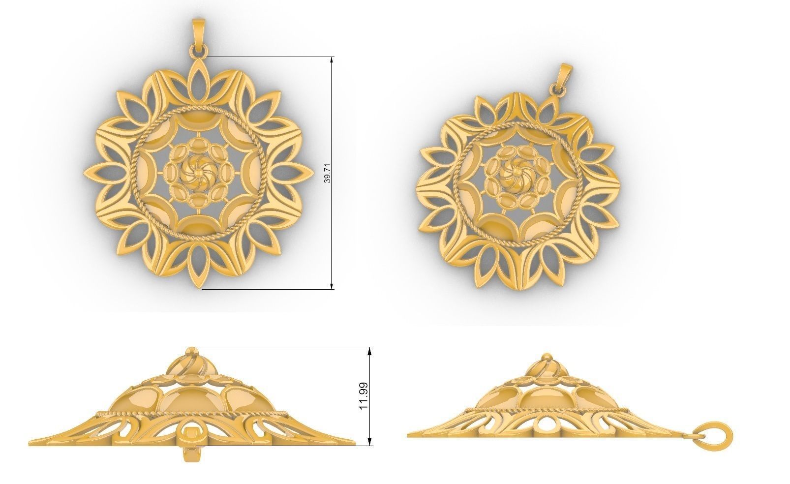 Lotus Flower Mandala Set With Ring 3D print model_6
