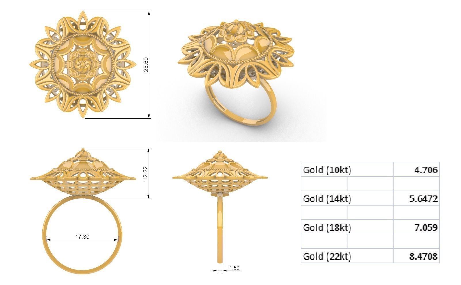 Lotus Flower Mandala Set With Ring 3D print model_10