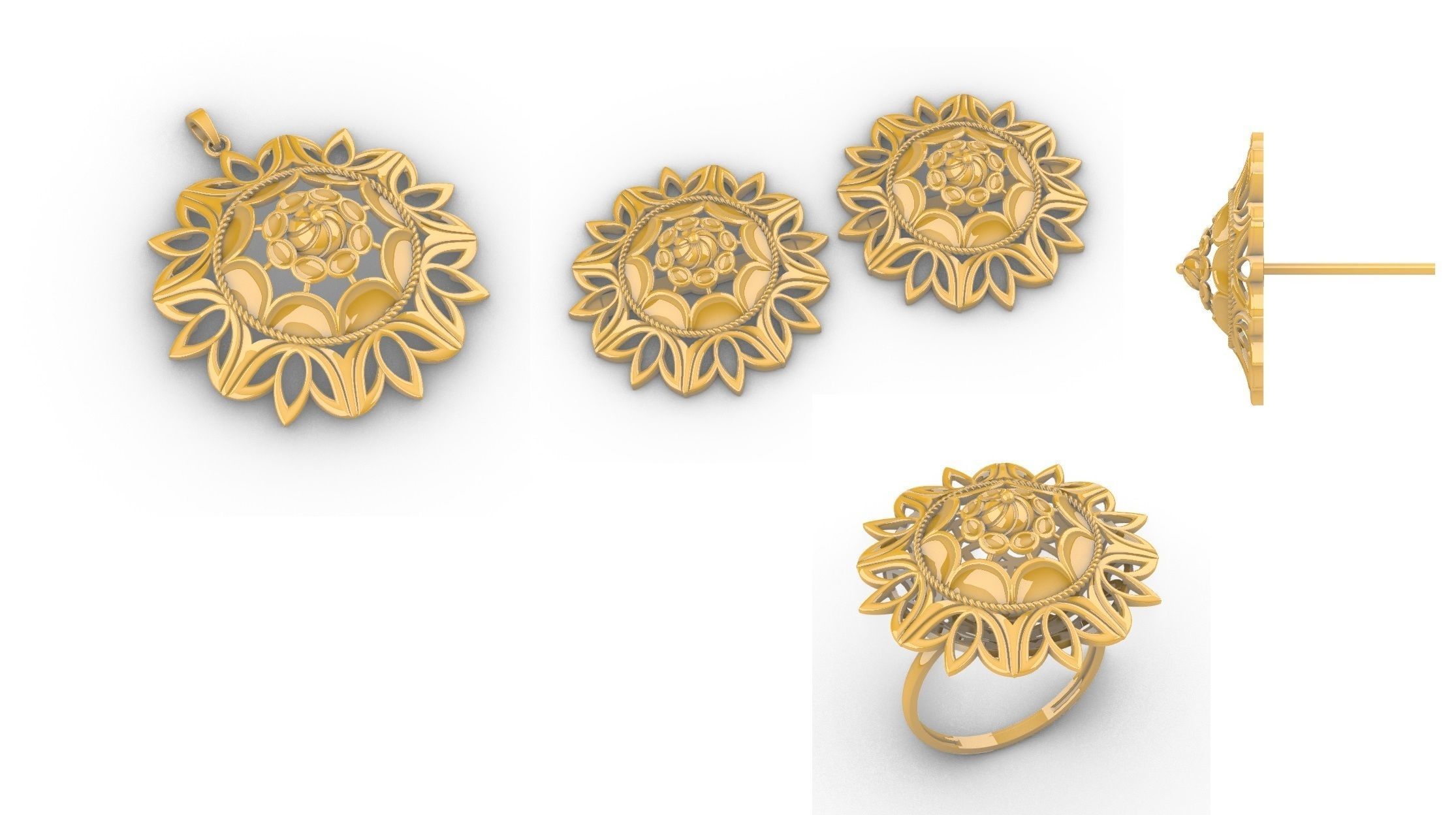 Lotus Flower Mandala Set With Ring 3D print model_1