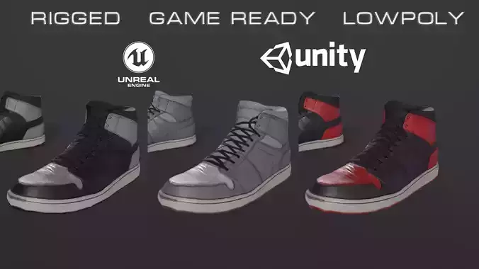 Shoes pair of high top sneakers Low-poly 3D model