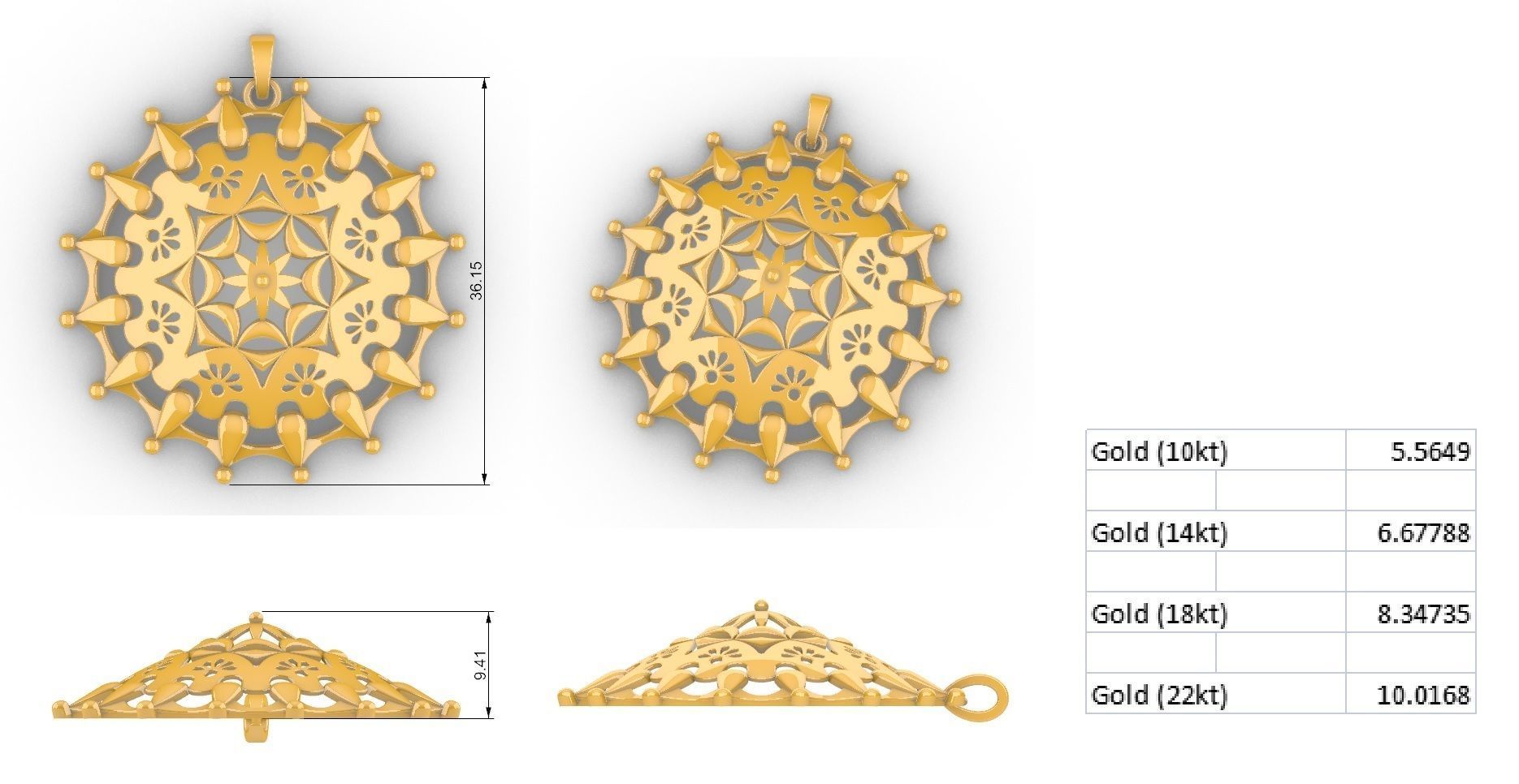 Chitrita Mandala Pendant Set With Ring 3D print model_7