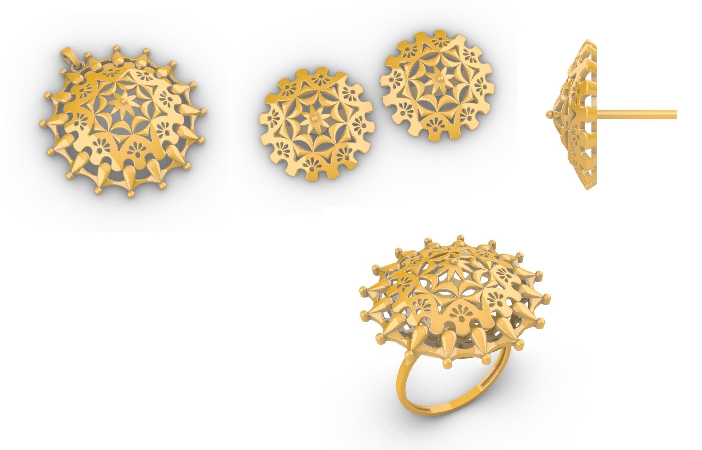 Chitrita Mandala Pendant Set With Ring 3D print model_1