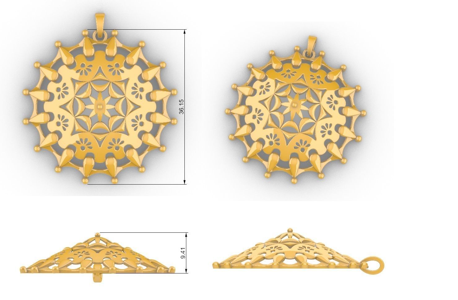 Chitrita Mandala Pendant Set With Ring 3D print model_6