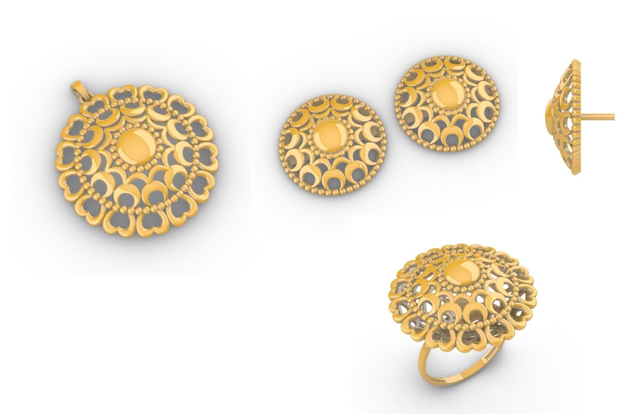 Shravya Mandala Pendant Set With Ring 3D print model_1