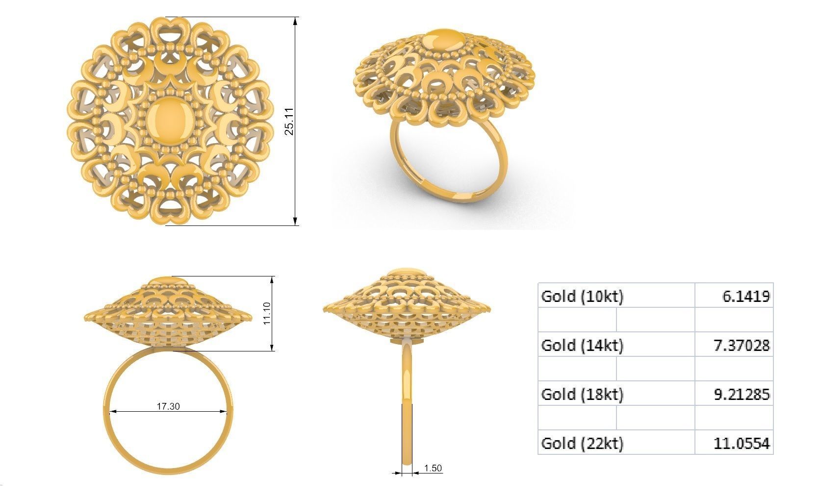 Shravya Mandala Pendant Set With Ring 3D print model_10