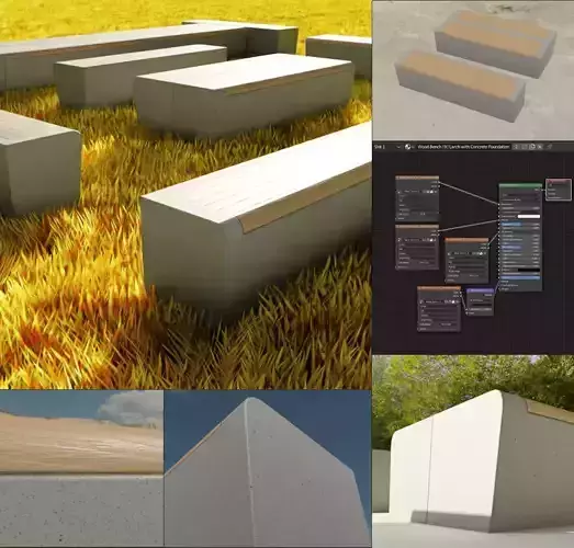 Bench 9 Larch With Concrete Foundation Low-poly 3D model