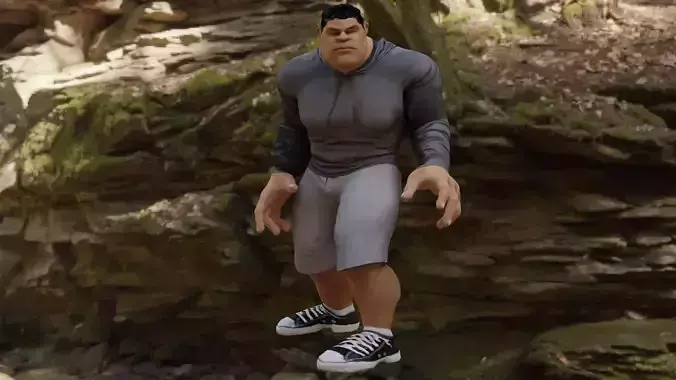 Gimmy-3d-character-fully-rigged man on rock