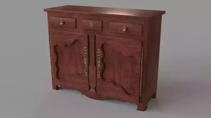 Antique Wood Credenza 3D model