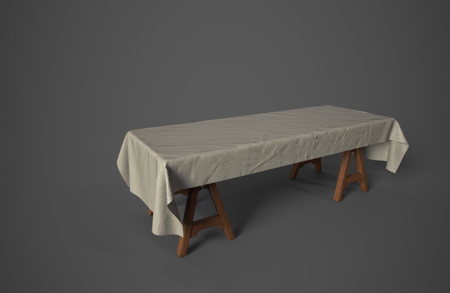 Medieval Trestle Table Low-poly 3D model_1