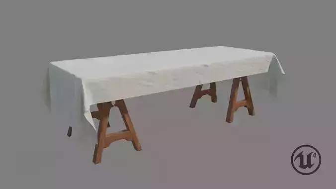 Medieval Trestle Table Low-poly 3D model