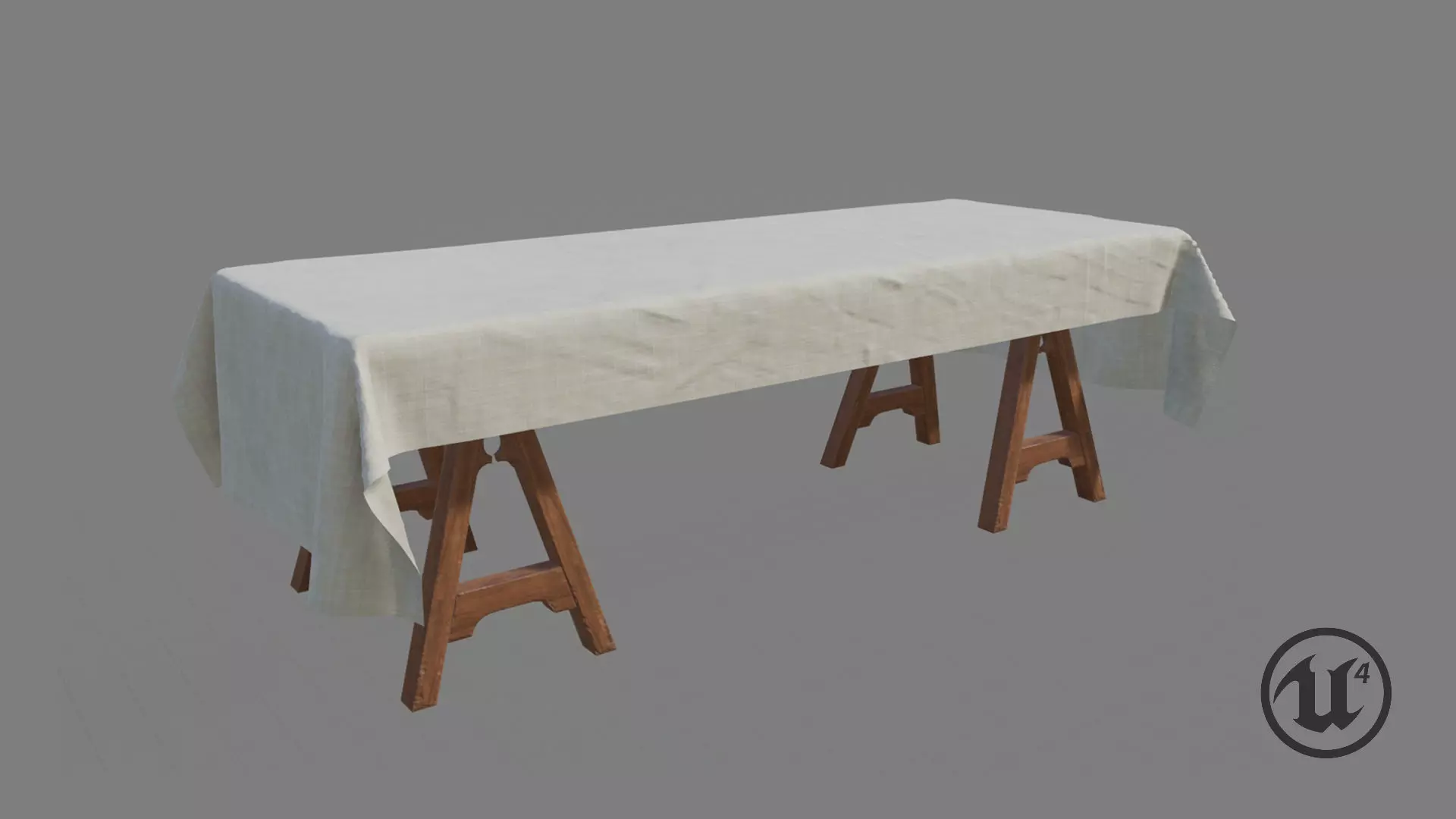 Medieval Trestle Table Low-poly 3D model_0