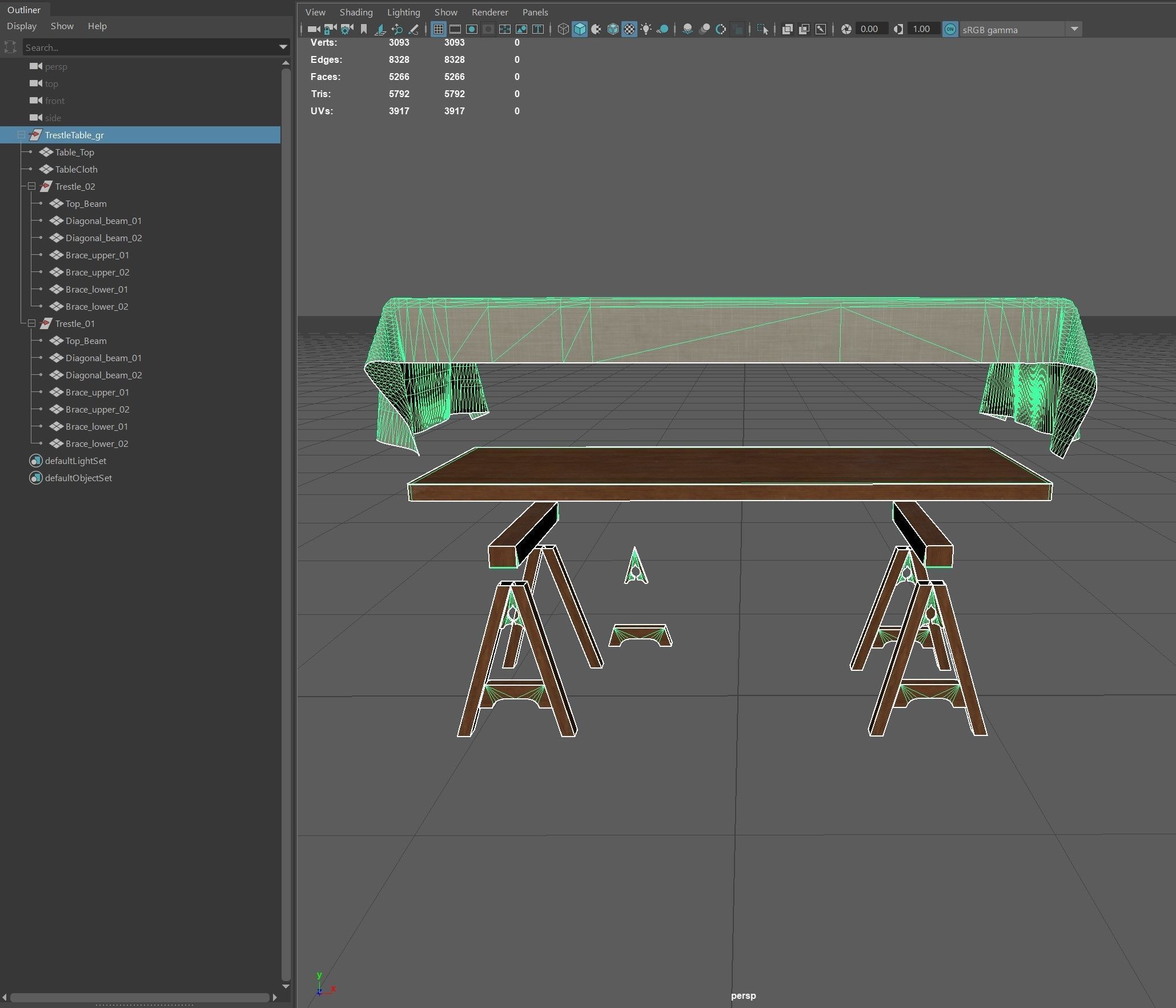 Medieval Trestle Table Low-poly 3D model_13