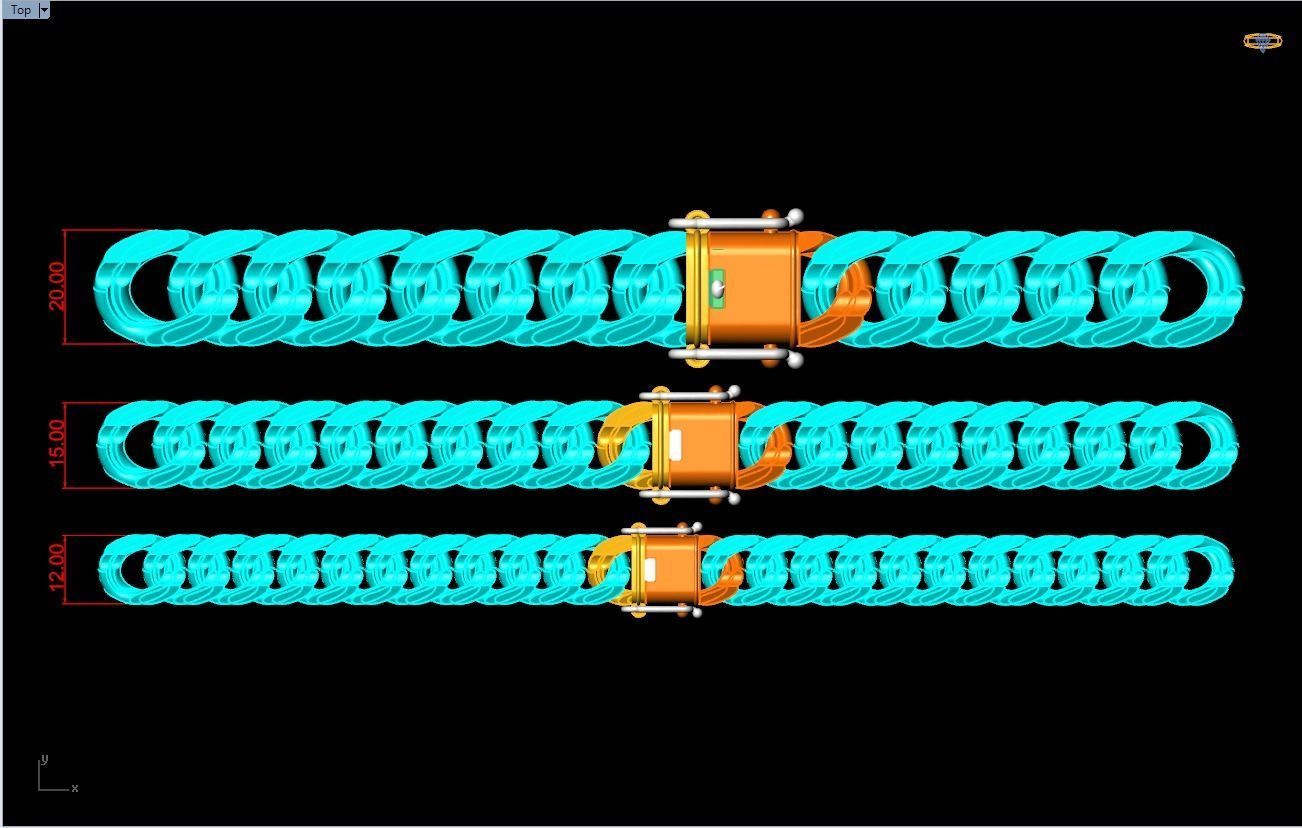 Chain bracelets - Miami Cuban link - 3 Size  - N636 3D Model Collection_16