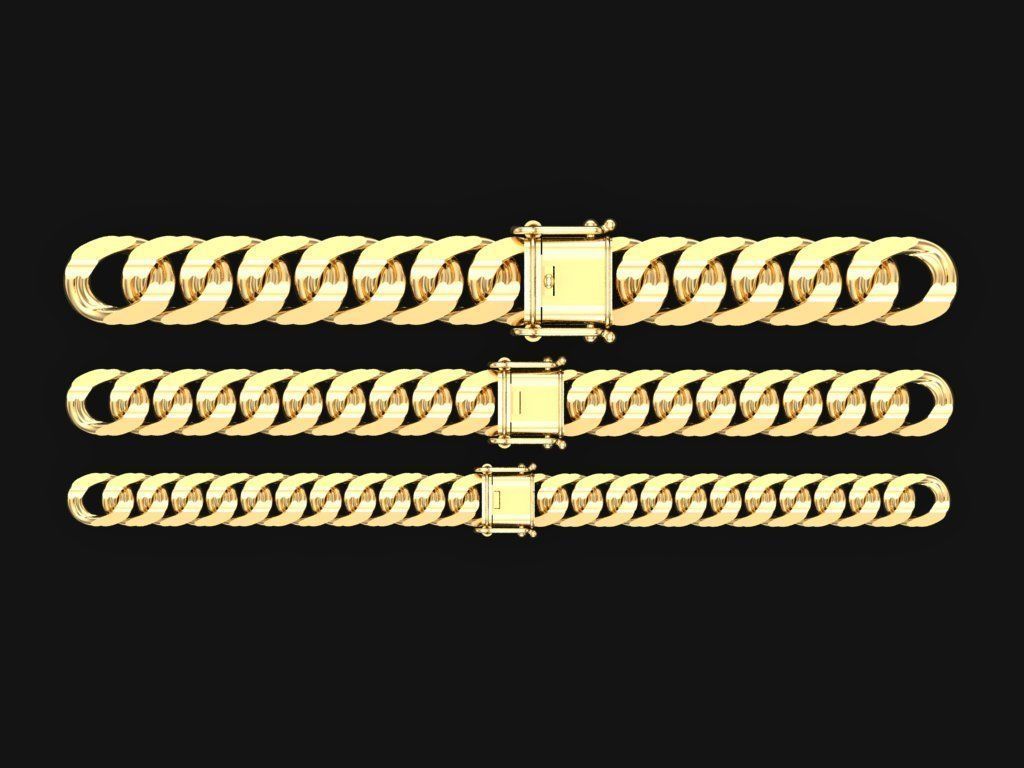 Chain bracelets - Miami Cuban link - 3 Size  - N636 3D Model Collection_14