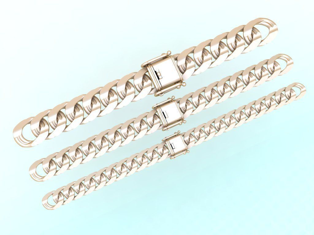Chain bracelets - Miami Cuban link - 3 Size  - N636 3D Model Collection_11