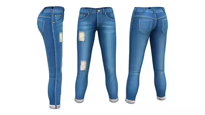 Worn Rolled Cuff Legs Skinny Jeans