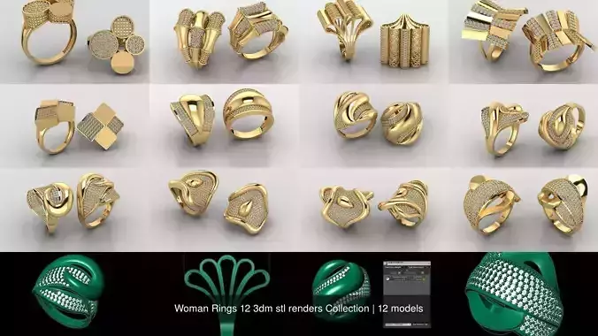 Woman Rings 12 3dm stl renders Collection