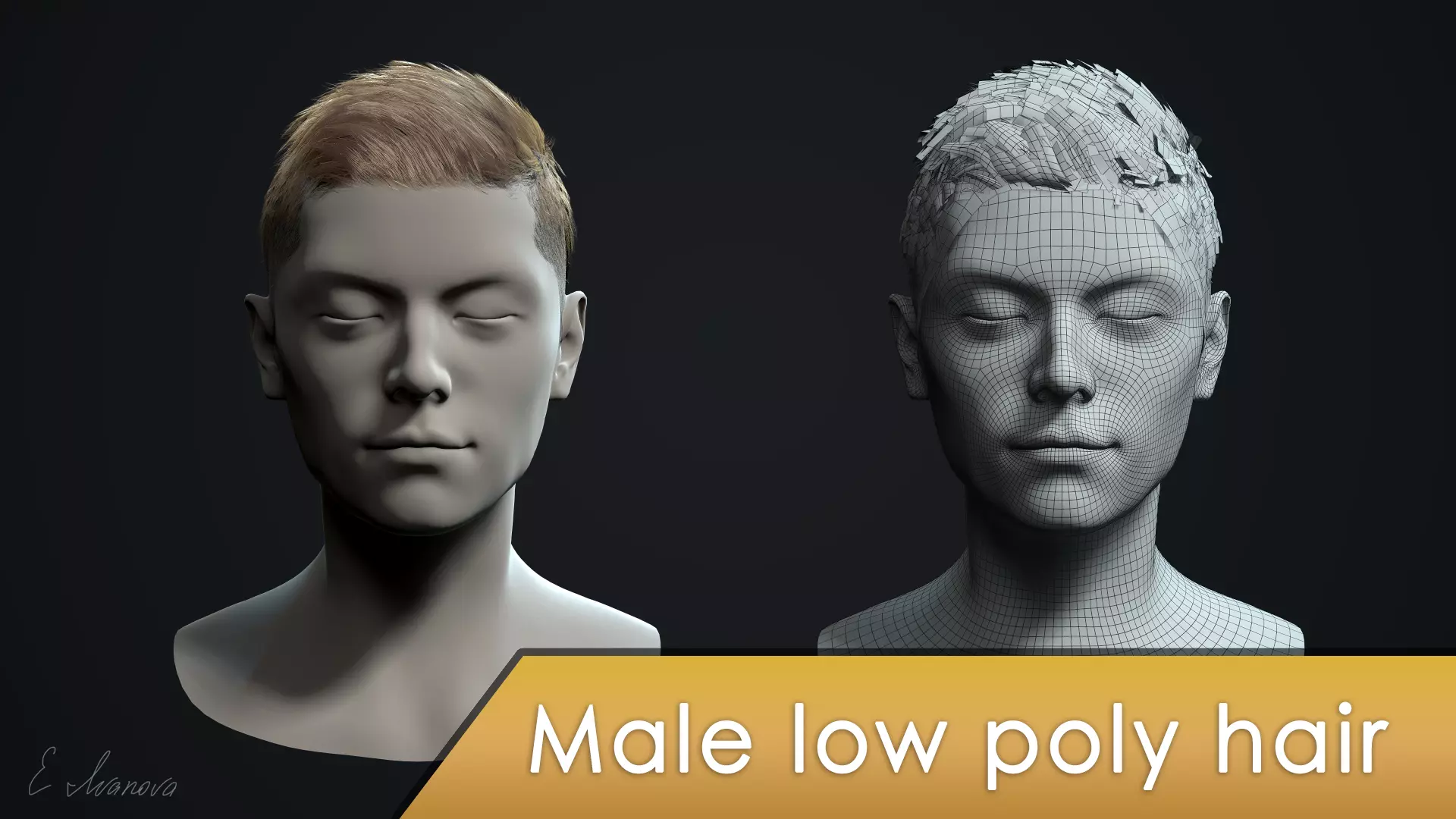 Male short hairstyle Low-poly 3D model