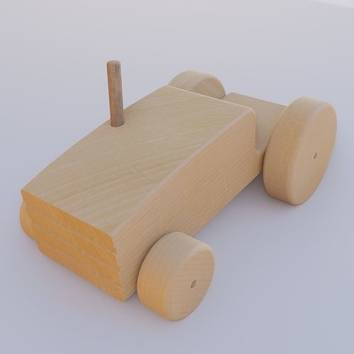Wooden Tractor Toy Low-poly 3D model 5