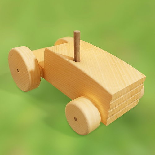 Wooden Tractor Toy Low-poly 3D model 3
