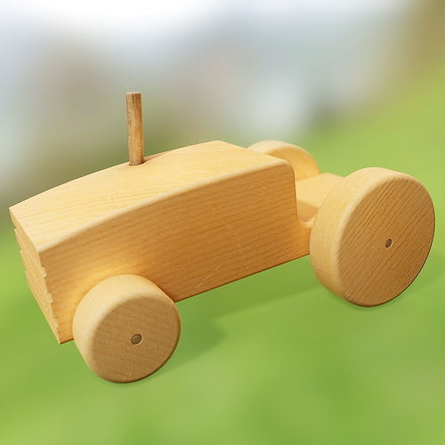 Wooden Tractor Toy Low-poly 3D model 2