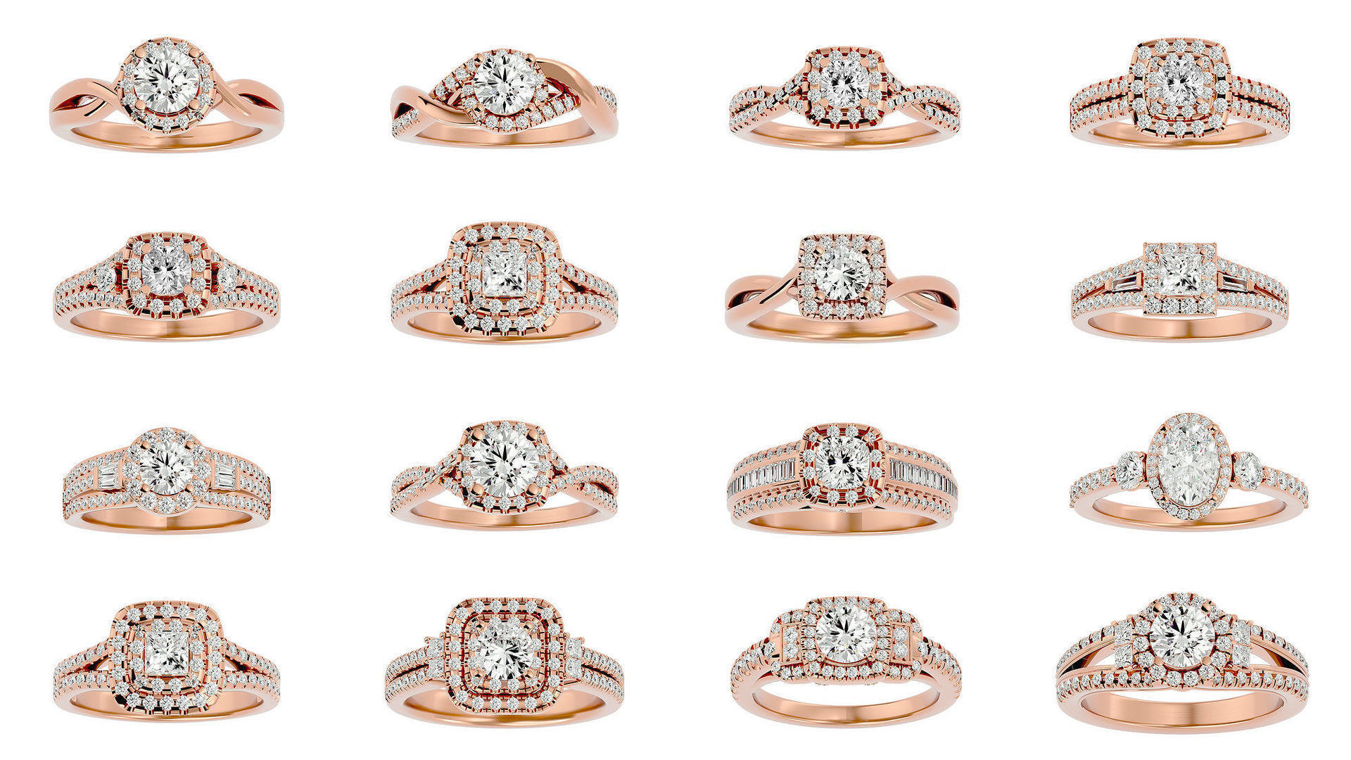 182 Halo solitaire wedding engagement ring with 360 view 3D Model Collection_1