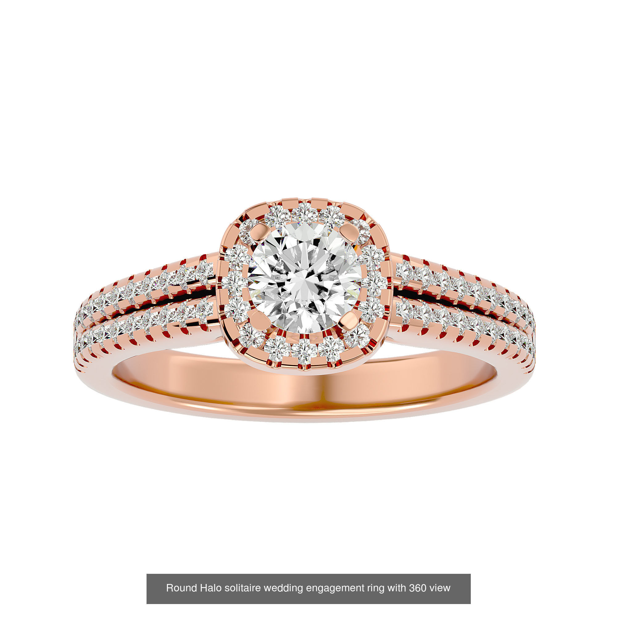 182 Halo solitaire wedding engagement ring with 360 view 3D Model Collection_93