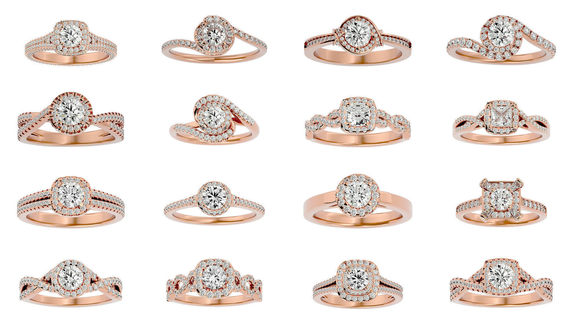 182 Halo solitaire wedding engagement ring with 360 view 3D Model Collection_3