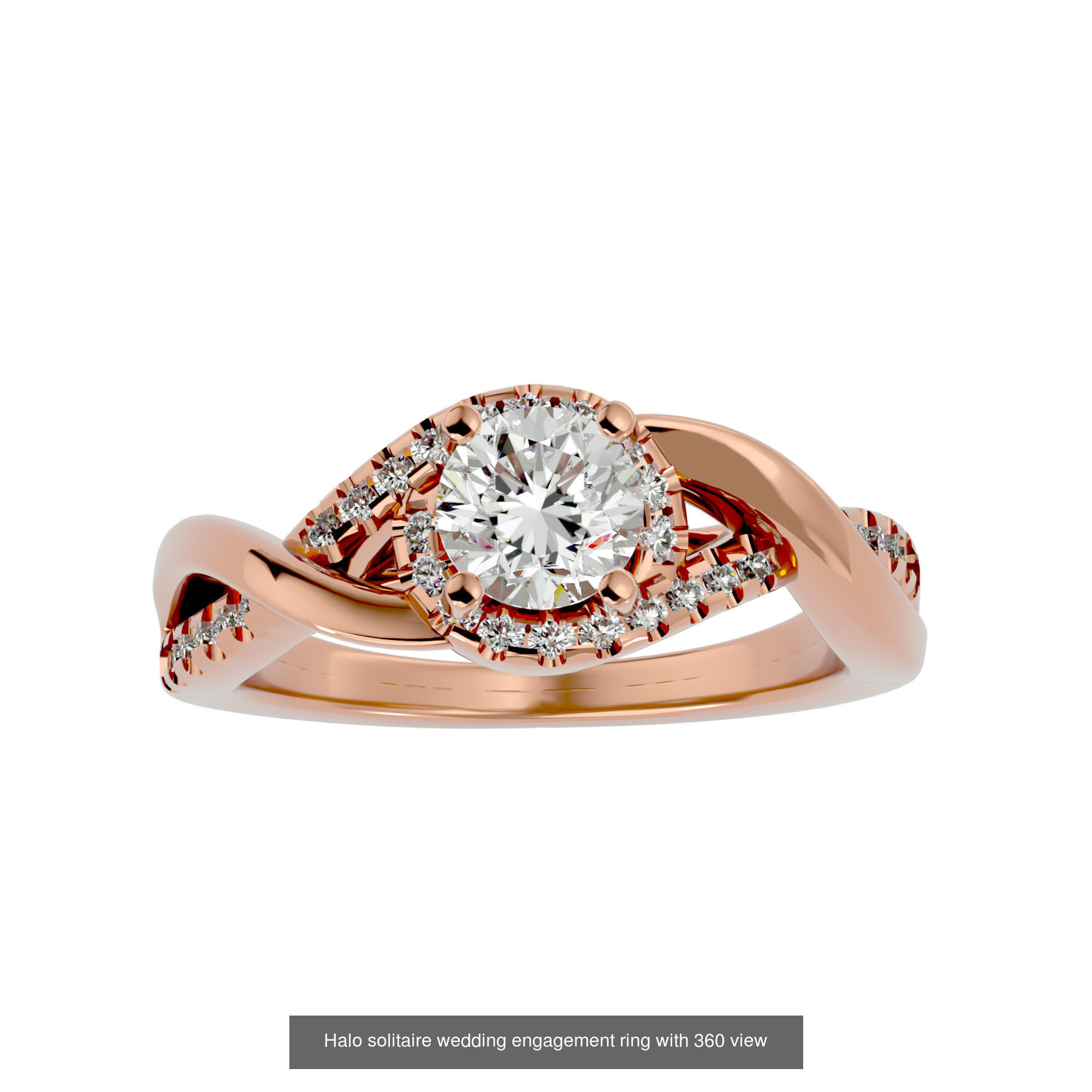 182 Halo solitaire wedding engagement ring with 360 view 3D Model Collection_279